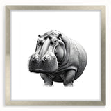 Hippopotamus wall art design featuring a silver frame with mat, showcasing vibrant colors and intricate details, perfect for animal-themed decor. Ideal for nature lovers.