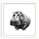 Hippopotamus-themed wall art design featuring a vibrant, colorful illustration on a white frame, perfect for adding a playful touch to home decor. Ideal for animal lovers.