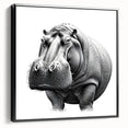 Framed canvas wall art depicting a side view of a hippopotamus in a natural setting, showcasing vibrant colors and intricate details for wildlife enthusiasts.