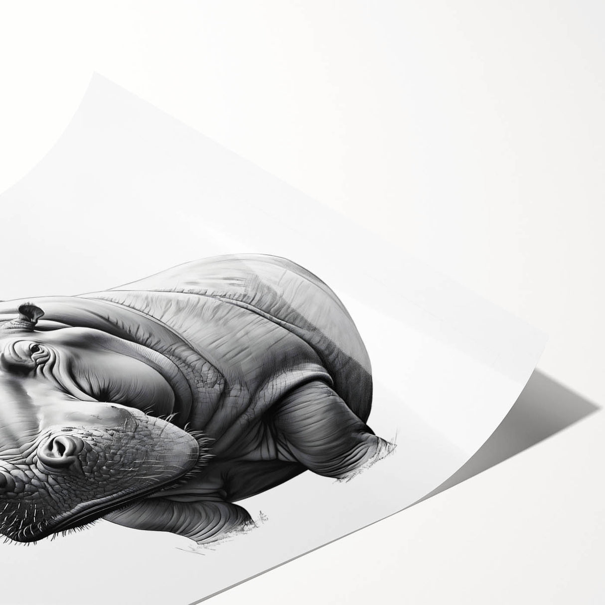 Vibrant rolled print of a hippopotamus in its natural habitat, showcasing rich colors and detailed textures, ideal for wildlife art enthusiasts and collectors.