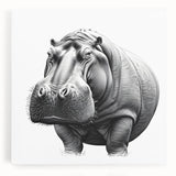 Stretched canvas wall art showcasing a vibrant hippopotamus design in a natural setting, perfect for animal lovers and wildlife enthusiasts. Ideal for home decor.