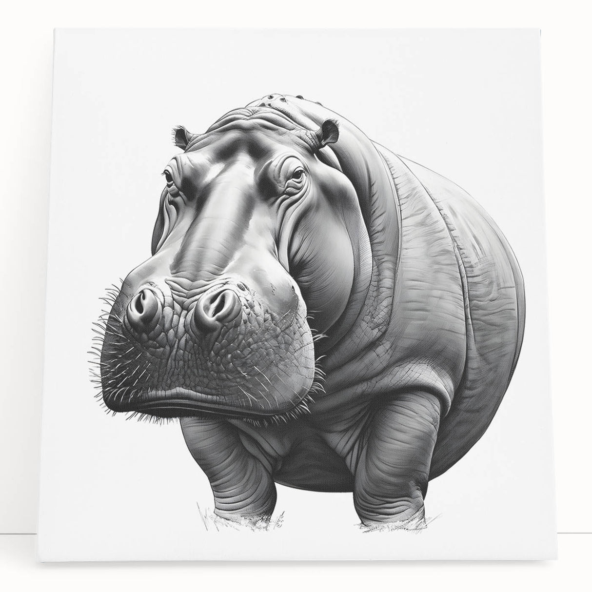 Vibrant stretched canvas wall art depicting a serene hippopotamus in a lush green habitat, perfect for adding a touch of wildlife elegance to any room.