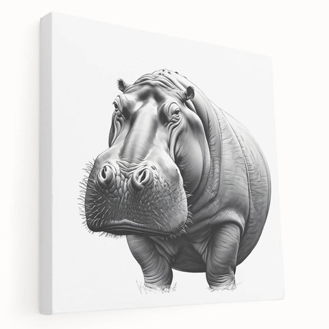 Side view of a vibrant stretched canvas wall art featuring a hippopotamus in its natural habitat, showcasing rich colors and intricate details, perfect for wildlife enthusiasts.