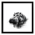 Black-framed wall art collection showcasing a vibrant hippopotamus design, featuring intricate details and bold colors, perfect for wildlife enthusiasts and home decor.