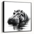 Framed canvas wall art showcasing a side view of a hippopotamus in a sleek black design, ideal for wildlife enthusiasts and modern decor lovers.
