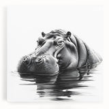 Vibrant canvas wall art showcasing a detailed front view of a hippopotamus in its natural habitat, perfect for wildlife enthusiasts and home decor.
