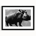 Black-framed wall art depicting a hippopotamus in a vibrant, colorful design, perfect for animal lovers and home decor enthusiasts. Ideal for adding a touch of wildlife elegance to any space.