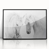 Framed acrylic wall art showcasing a striking black horse design, set against a minimalist background, perfect for equine enthusiasts and modern decor.