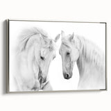 Framed canvas wall art showcasing a stunning silver horse design in a side view, featuring intricate details and a modern aesthetic, perfect for animal lovers and home decor enthusiasts.