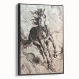 Framed canvas wall art depicting a black horse design in side view, showcasing intricate details and textures, perfect for animal lovers and home decor enthusiasts.