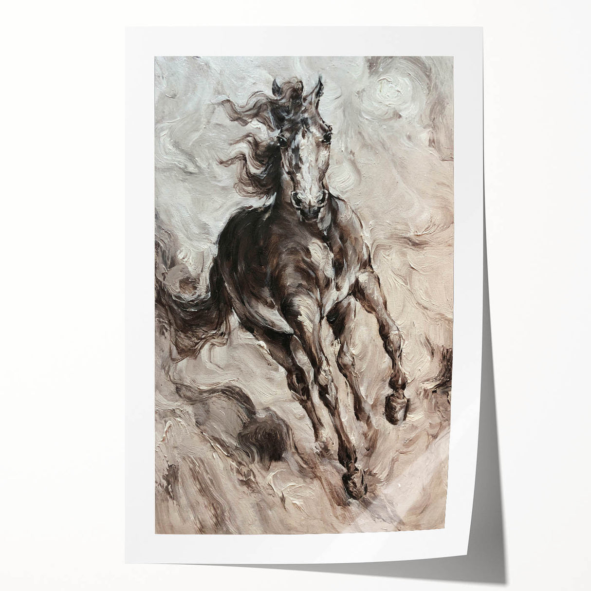 Wildlife-themed wall art design showcasing a majestic horse in a natural setting, printed on high-quality rolled canvas, perfect for home decor enthusiasts.