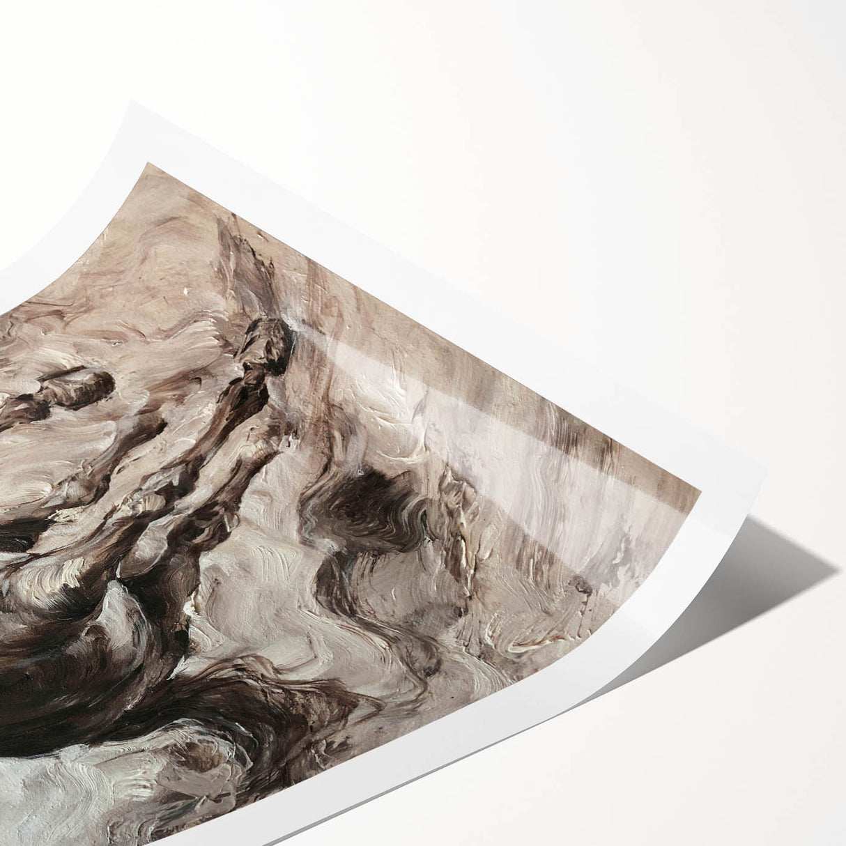 Vibrant rolled print of a wild horse design, showcasing dynamic movement and earthy tones, perfect for nature-themed decor and wall art collections.