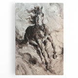 Stretched canvas wall art featuring a majestic wild horse design, showcasing rich colors and detailed textures, perfect for equestrian-themed decor.