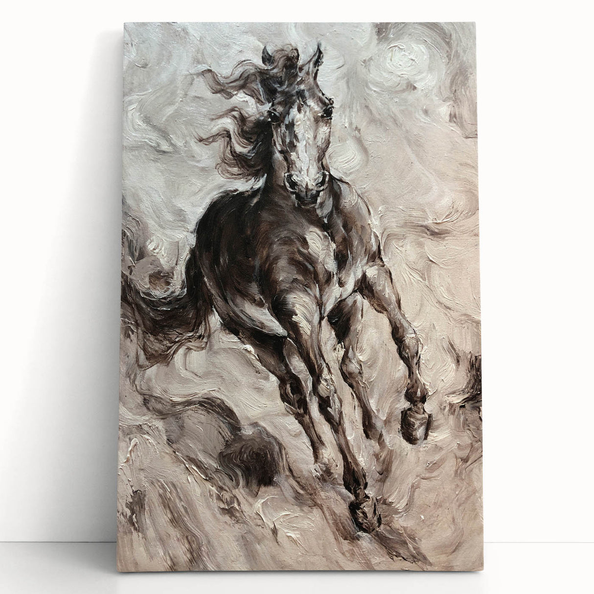 Stretched canvas art showcasing a majestic horse in a serene landscape, perfect for animal lovers. Elegant design adds a touch of nature-inspired decor to any room.