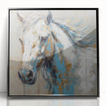Framed acrylic wall art featuring a striking black horse design, showcasing fine details and vibrant colors, perfect for adding elegance to any living space.