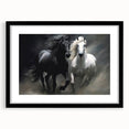 Black-framed wall art featuring a stunning horse design, showcasing intricate details and vibrant colors, perfect for animal lovers and home decor enthusiasts.