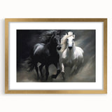 Elegant wall art featuring a wild horse design in a gold frame, showcasing intricate details and textures, perfect for adding a touch of nature-inspired decor to any room.