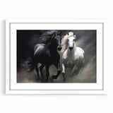 Framed wall art featuring a stunning wild horse design, displayed in a sleek white frame with a mat, perfect for adding natural elegance to home decor.