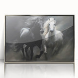 Framed wall art featuring a silver-accented horse design, showcasing intricate details and vibrant colors, perfect for animal lovers and home decor enthusiasts.