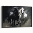 Framed canvas artwork of a majestic black horse in profile, showcasing detailed textures and rich colors, ideal for animal lovers and equestrian decor.