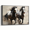 Framed canvas wall art showcasing a black horse in a side view, featuring intricate details and rich textures, perfect for animal lovers and modern decor enthusiasts.
