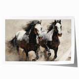Vibrant wall art depicting a majestic horse in a wild landscape, showcasing rich colors and dynamic movement, perfect for equine enthusiasts and home decor.