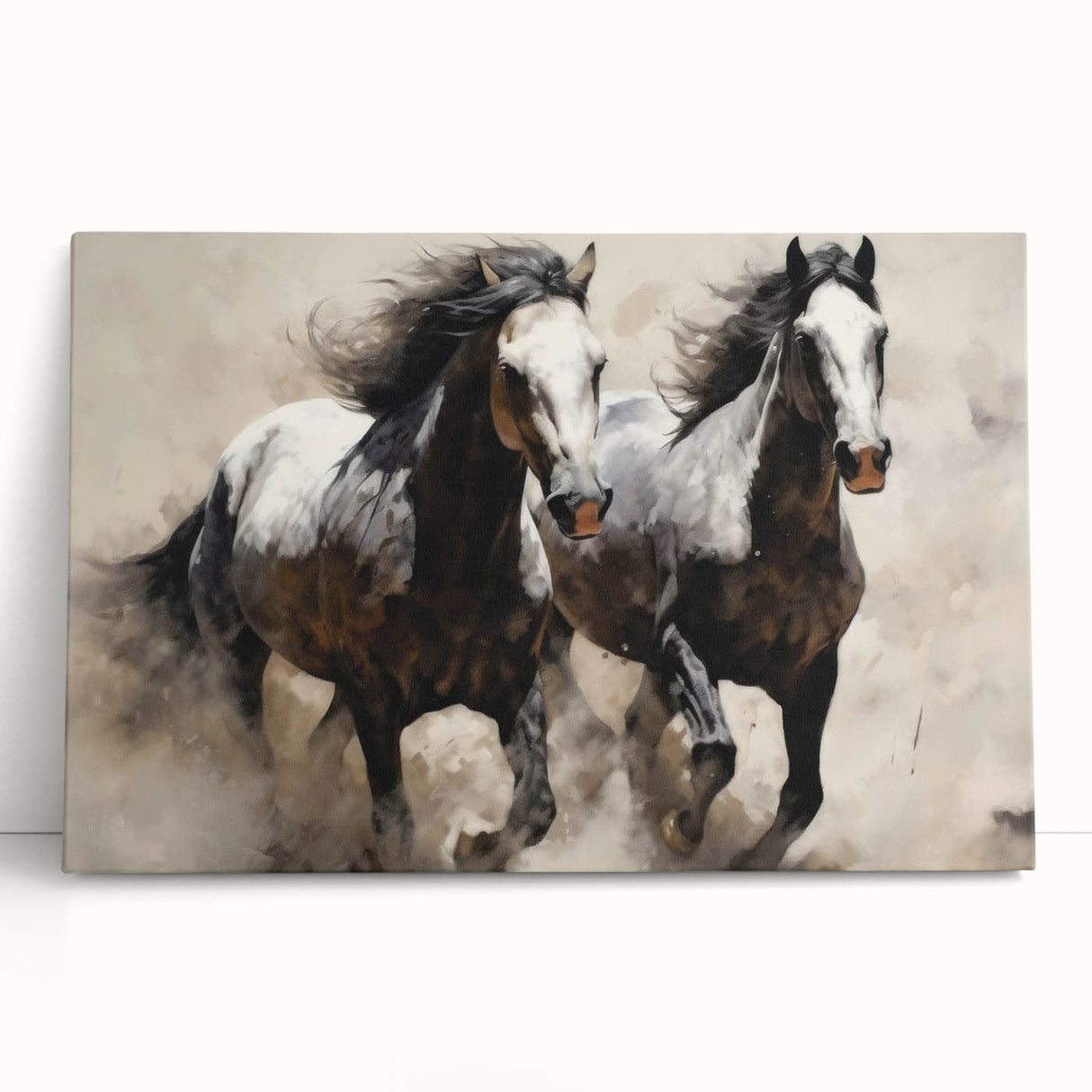 Stretched canvas wall art showcasing a serene horse design in a natural setting, perfect for animal lovers and home decor enthusiasts. This vibrant artwork adds elegance and tranquility to any space.