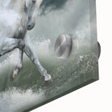Close-up of a stunning horse design wall art piece featuring acrylic glass with vibrant colors, showcasing intricate details perfect for animal lovers' home decor.