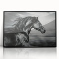 Framed acrylic wall art showcasing a striking horse design in black, set against a minimalist background, perfect for enhancing modern decor in living spaces.