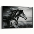 Framed canvas wall art featuring a stunning black horse design, showcasing intricate details and textures, perfect for animal lovers and home decor enthusiasts.