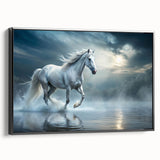 Framed wall art showcasing a side view of a majestic horse design, featuring intricate details in black and white, ideal for equestrian enthusiasts and home decor.