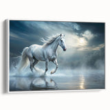 Framed wall art showcasing a side view of a majestic horse in a natural setting, featuring intricate details and vibrant colors. Ideal for animal lovers and home decor enthusiasts.