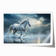 Elegant wall art print of a majestic horse in a wild landscape, featuring rich colors and intricate details, ideal for animal lovers and home decor enthusiasts.