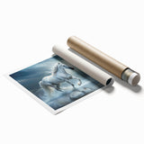 Wildlife-themed wall art featuring a majestic horse design in earthy tones, rolled for easy display, perfect for animal lovers and home decor enthusiasts.