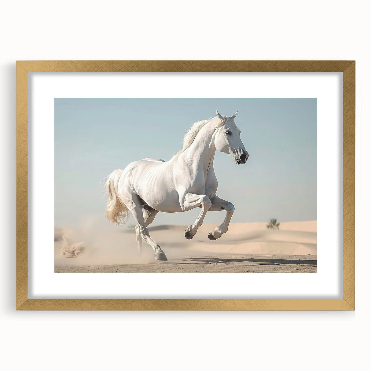 Elegant wall art featuring a gold-framed horse design from the "Animals: A Wild Life" collection, showcasing intricate details and a sophisticated mat, perfect for home decor.