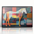 Framed wall art showcasing a black horse design, featuring detailed acrylic textures and a sleek black frame, ideal for modern decor and animal lovers.