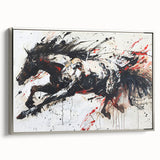 Framed canvas wall art showcasing a majestic silver horse in a wild landscape, highlighting intricate details and vibrant colors, ideal for animal lovers' home decor.