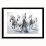 Framed wall art showcasing a stunning horse design, featuring a sleek black frame and mat, perfect for enhancing home decor with a touch of wildlife elegance.