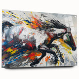 Acrylic glass wall art featuring a side view of a majestic horse design, presented with decorative pins, ideal for animal lovers and modern home decor.