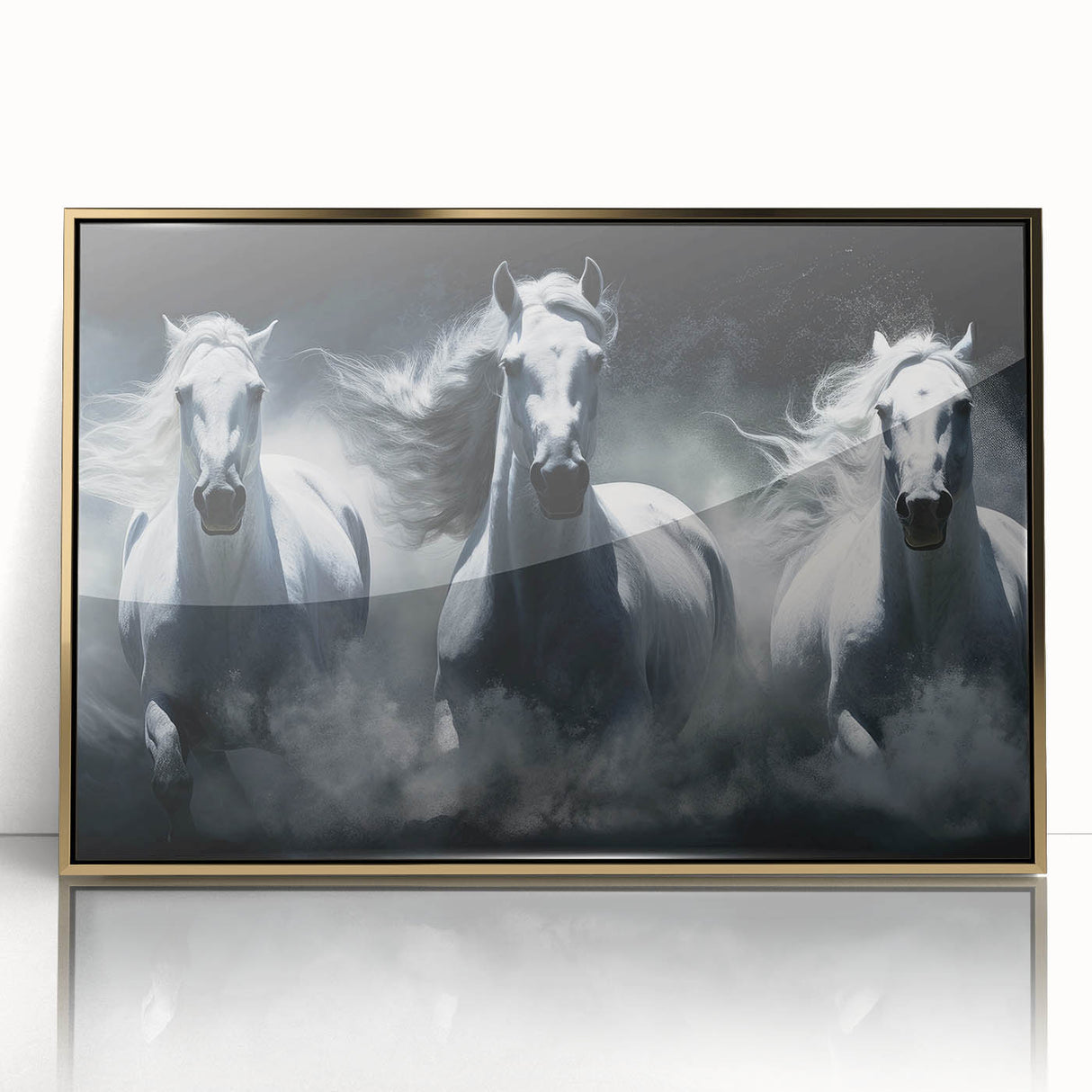 Framed wall art showcasing a stunning gold-accented horse design, perfect for adding elegance to home decor, available in a collection of six pieces.