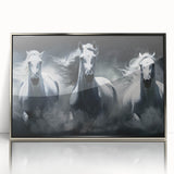 Framed wall art featuring a striking silver-accented horse design, showcasing intricate details and vibrant colors, perfect for animal lovers and home decor enthusiasts.
