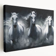 Stretched canvas wall art showcasing a side view of a majestic horse, highlighted by its flowing mane and detailed features, perfect for nature lovers and equestrian enthusiasts.