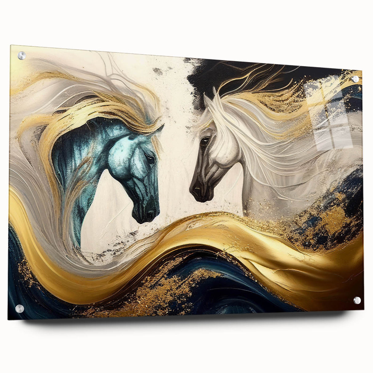 Acrylic wall art collection showcasing a side view of a stylized horse design, featuring vibrant colors and intricate details, perfect for animal lovers and home decor enthusiasts.