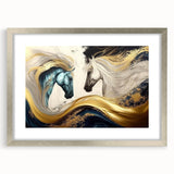 Framed wall art featuring a majestic horse design in a silver frame with a mat, showcasing intricate details and vibrant colors, perfect for animal lovers and home decor enthusiasts.
