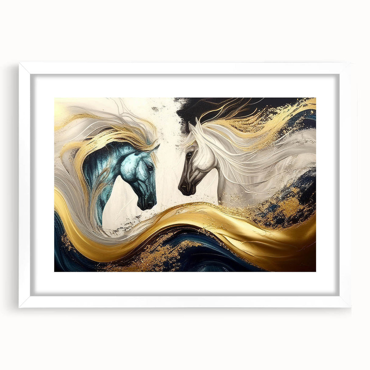 Framed wall art collection showcasing a majestic horse design with a white mat, perfect for enhancing home decor, capturing equine beauty in a stylish presentation.