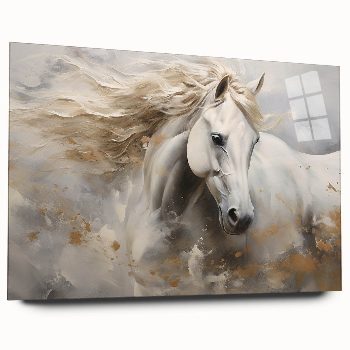 Acrylic glass wall art featuring a side view of a wild horse design, showcasing intricate details and vibrant colors, perfect for animal lovers and home decor enthusiasts.