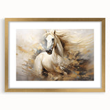 Framed wall art featuring a striking horse design from the 'Animals A Wild Life' collection, highlighted by a gold mat, perfect for adding elegance to any decor.