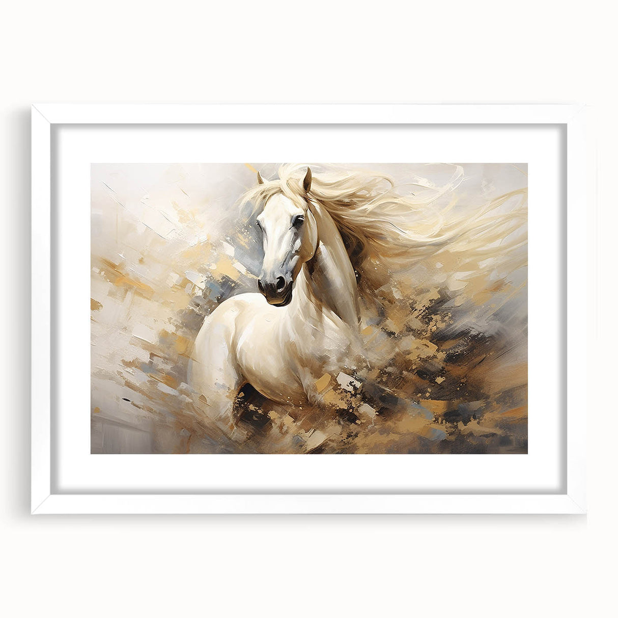Framed wall art showcasing a stunning horse design from the "A Wild Life" collection, featuring a white mat and sleek frame, perfect for animal lovers.