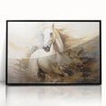 Framed wall art featuring a striking black horse design in a modern acrylic finish, showcasing detailed line work and dynamic posture, perfect for equine enthusiasts.