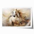 A vibrant rolled canvas print showcasing a majestic horse in a wild landscape, featuring rich colors and intricate details, perfect for nature-themed decor.